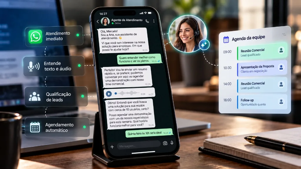 Agentes de IA Comerciais no WhatsApp com Atendimento e Agendamento 24/7